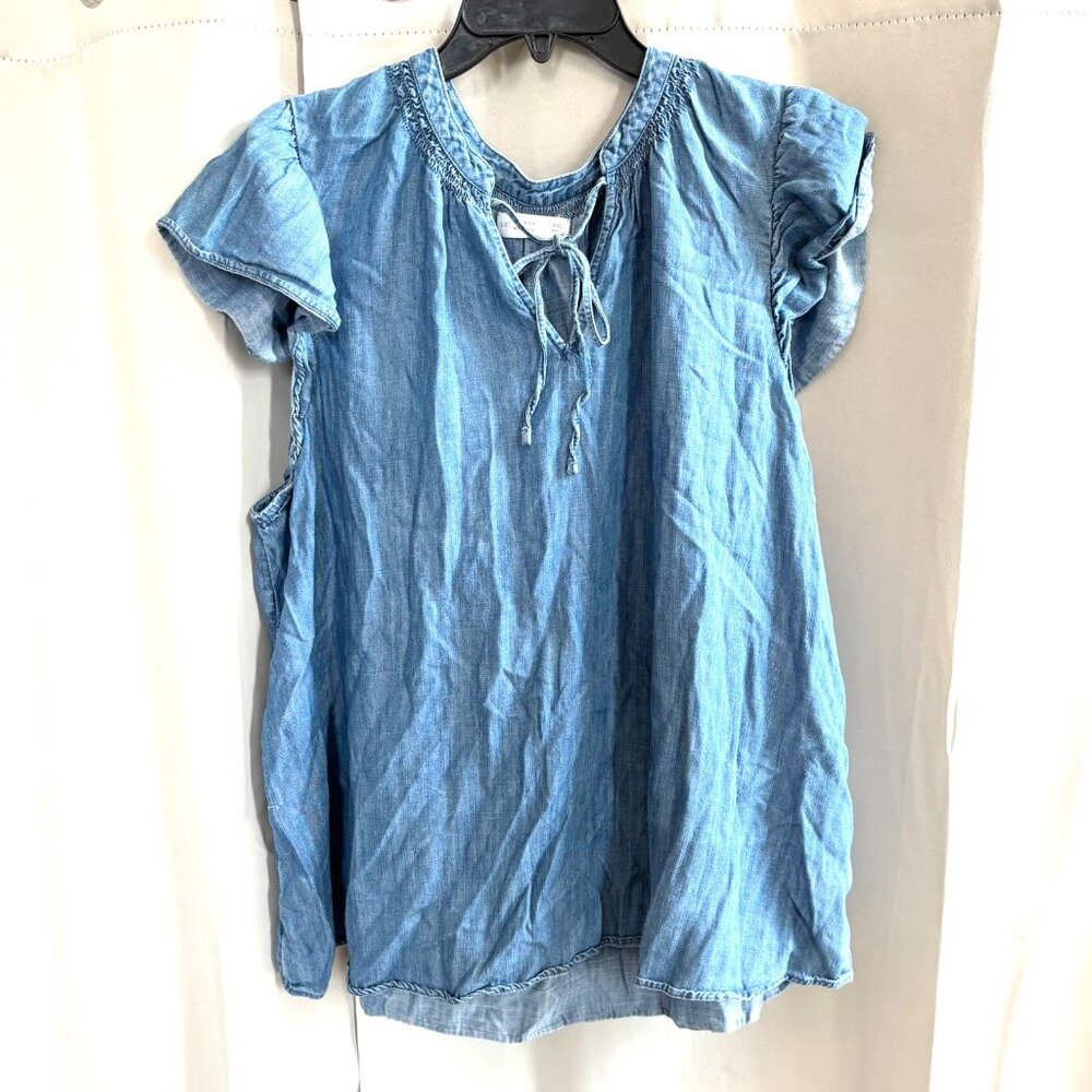 Lauren Conrad Womens Top Size 2XL Lyocell Denim Chambray Western Flutter 18710x‎